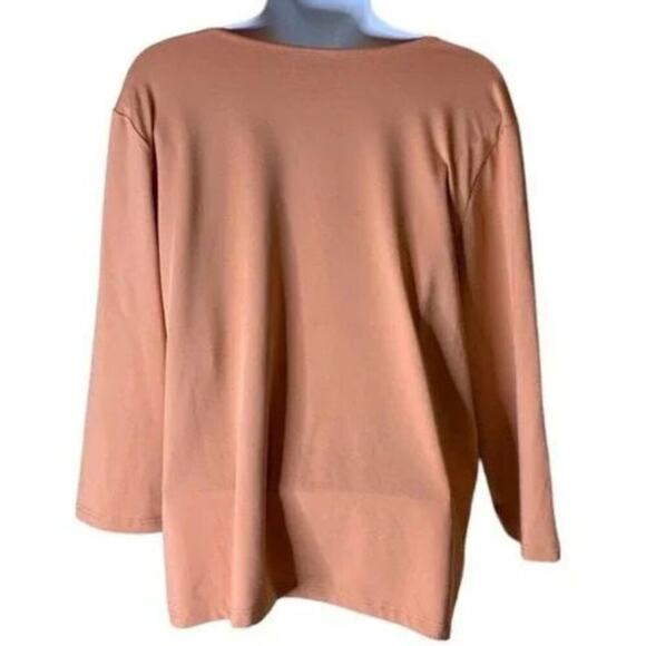 Susan Graver Womens Top Size Large 3/4 Sleeves Stretch Round Neck Orange - Picture 4 of 6